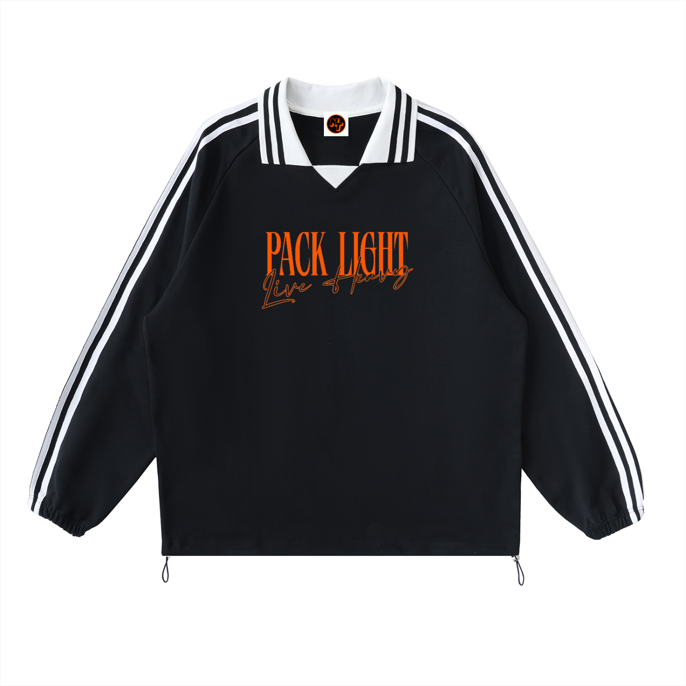 Contrast Striped Lapel Collar Sweatshirt